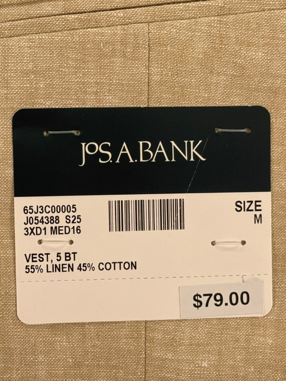 Jos. A. Bank Vest Mens Slim Fit Linen-Cotton Beige 5 Button Men's Size M NEW - Picture 4 of 7